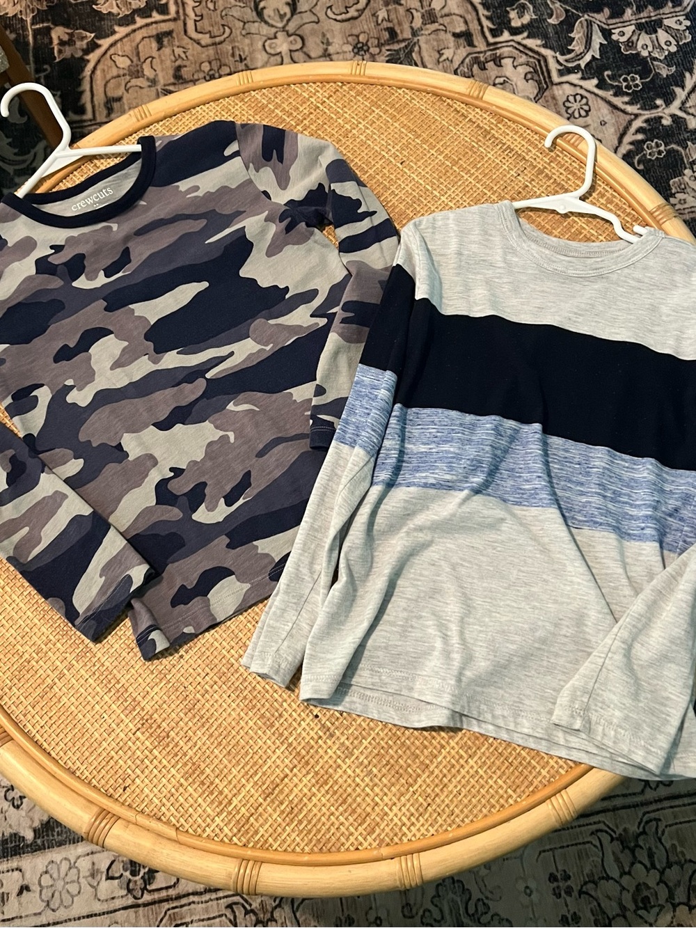 Boys' Navy Camouflage and Gray-Blue Stripe Long-Sleeve Tops (2-Pack)